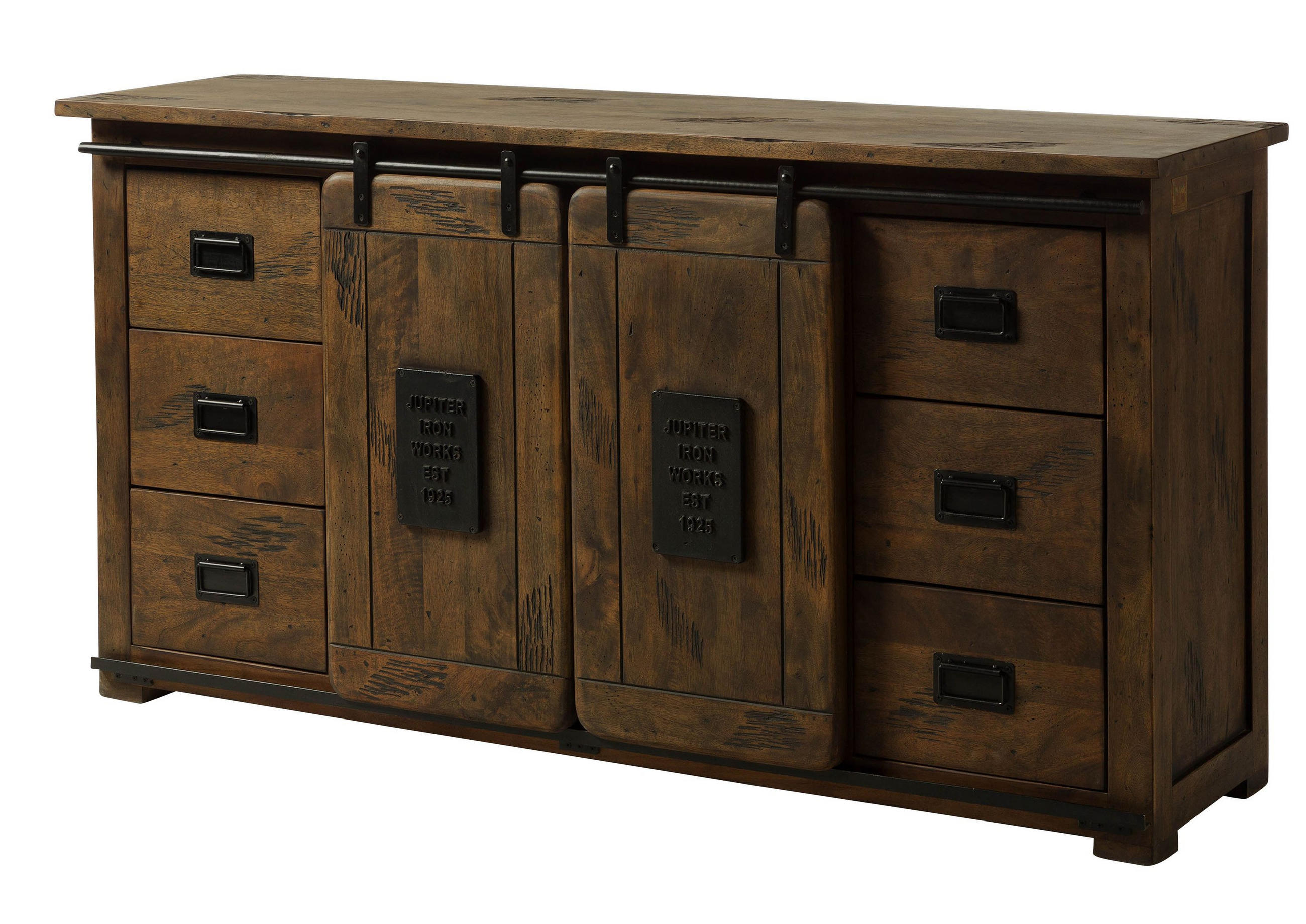 SIDEBOARD Mango 170x45x90 braun lackiert RAILWAY #493 - Braun, Holz (170/90/45cm) - Massivmoebel24