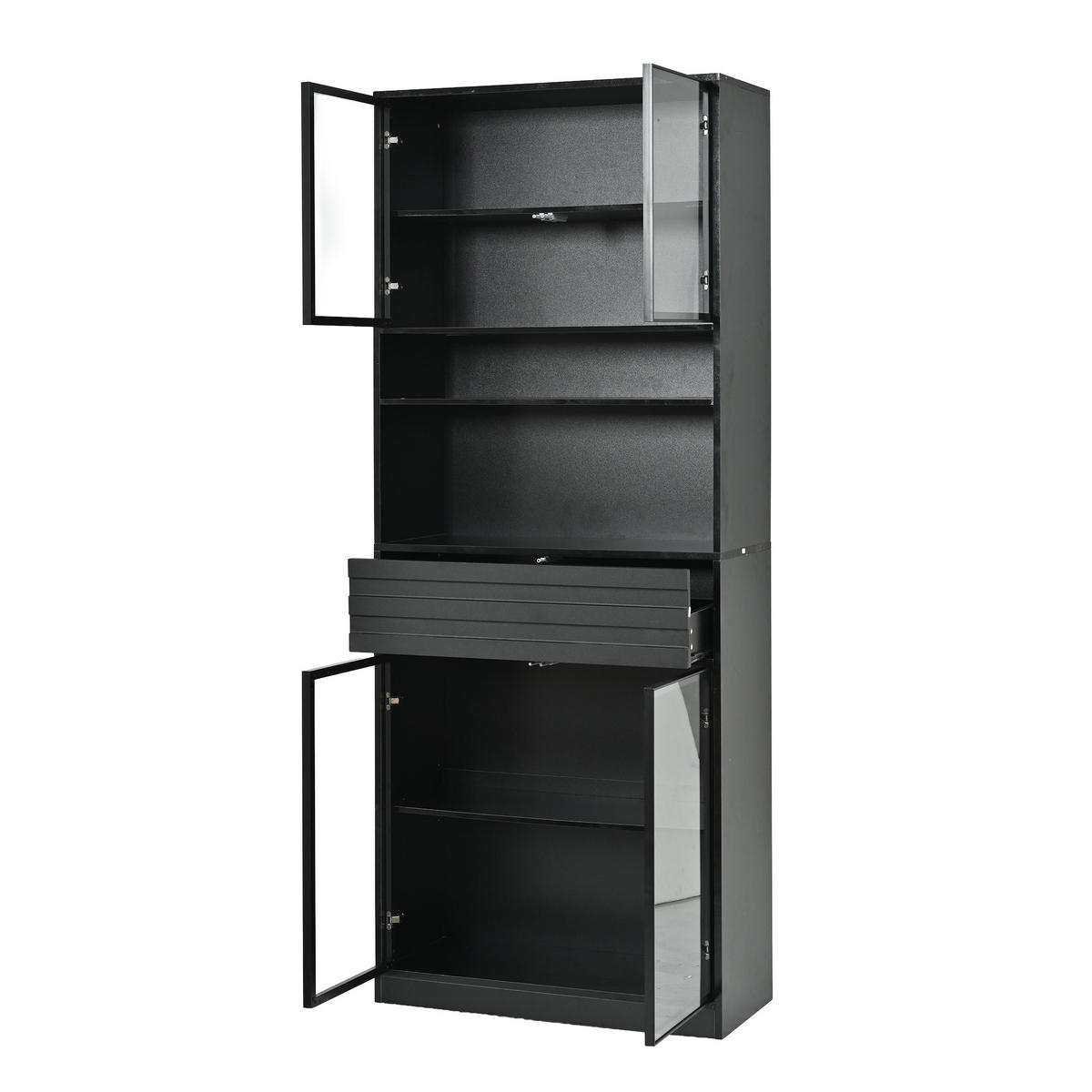 VITRINENSET 80x35x200 cm Schwarz mit 8 Glastüren und LED - Schwarz, Holzwerkstoff (160/200/35cm) - FLIEKS