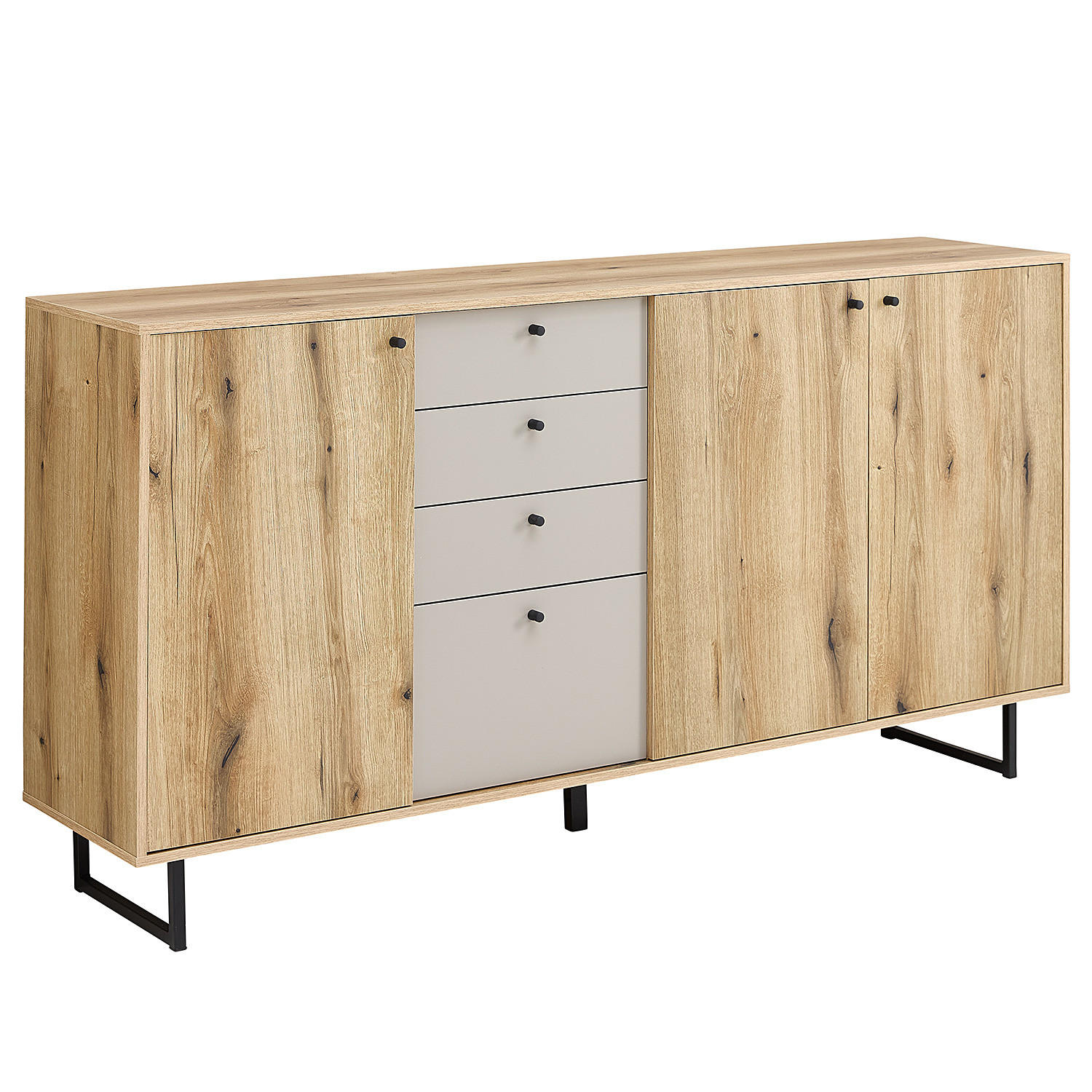 SIDEBOARD - Eiche Evoke Dekor / Hellgrau - Eichefarben/Schwarz, Holzwerkstoff/Kunststoff (183/83/40cm) - home24