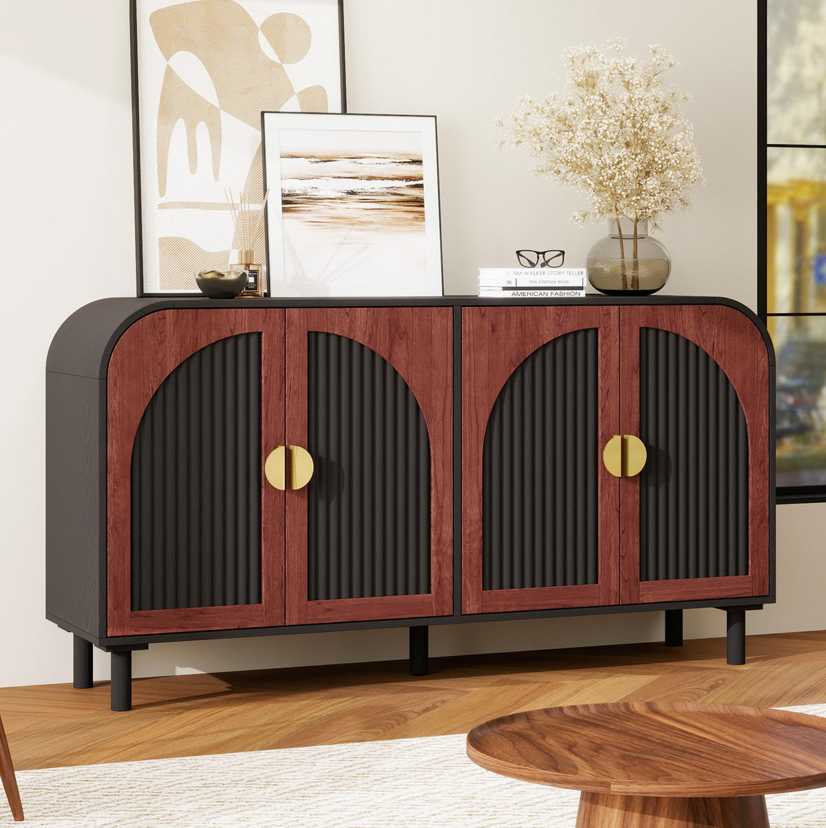 SIDEBOARD 150/40/80 cm schwarz aus Holzwerkstoff mit 4 Türen - Schwarz, Holzwerkstoff (40/80/150cm) - OKWISH