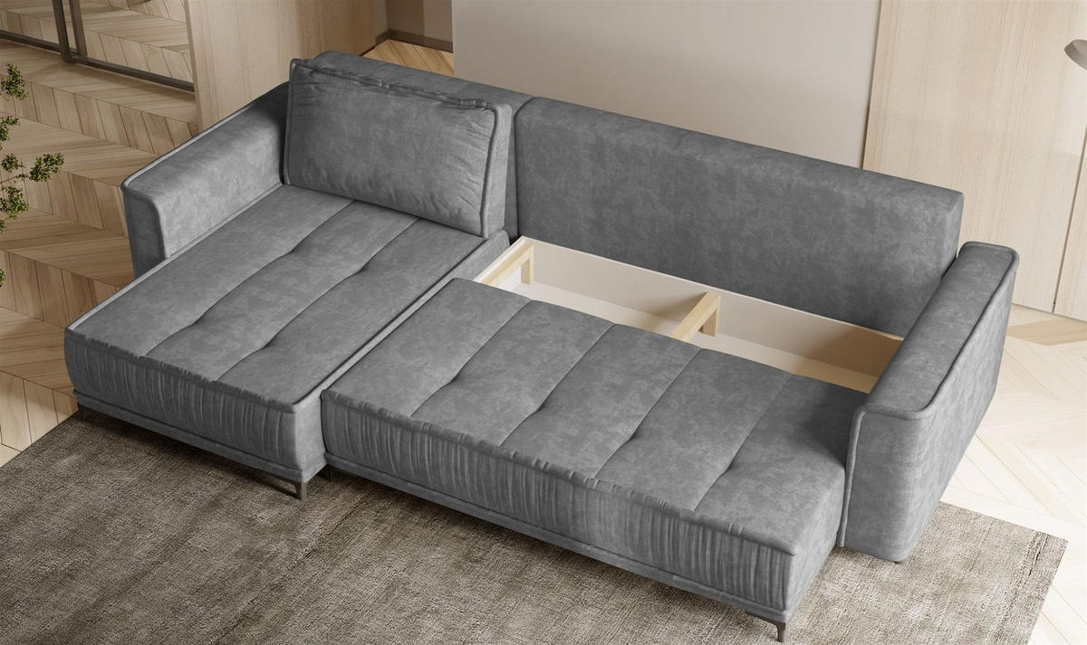 ECKSOFA Juna Mit Schlaffunktion - Dunkelgrau, Holzwerkstoff/Textil (240/140cm) - Fun Möbel