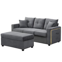 ECKSOFA 184/182,5/85,5 cm mit Hocker Antikgrau aus Cordstoff mit LED-Beleuchtung - Grau, Kunststoff (84.5/184cm) - OKWISH