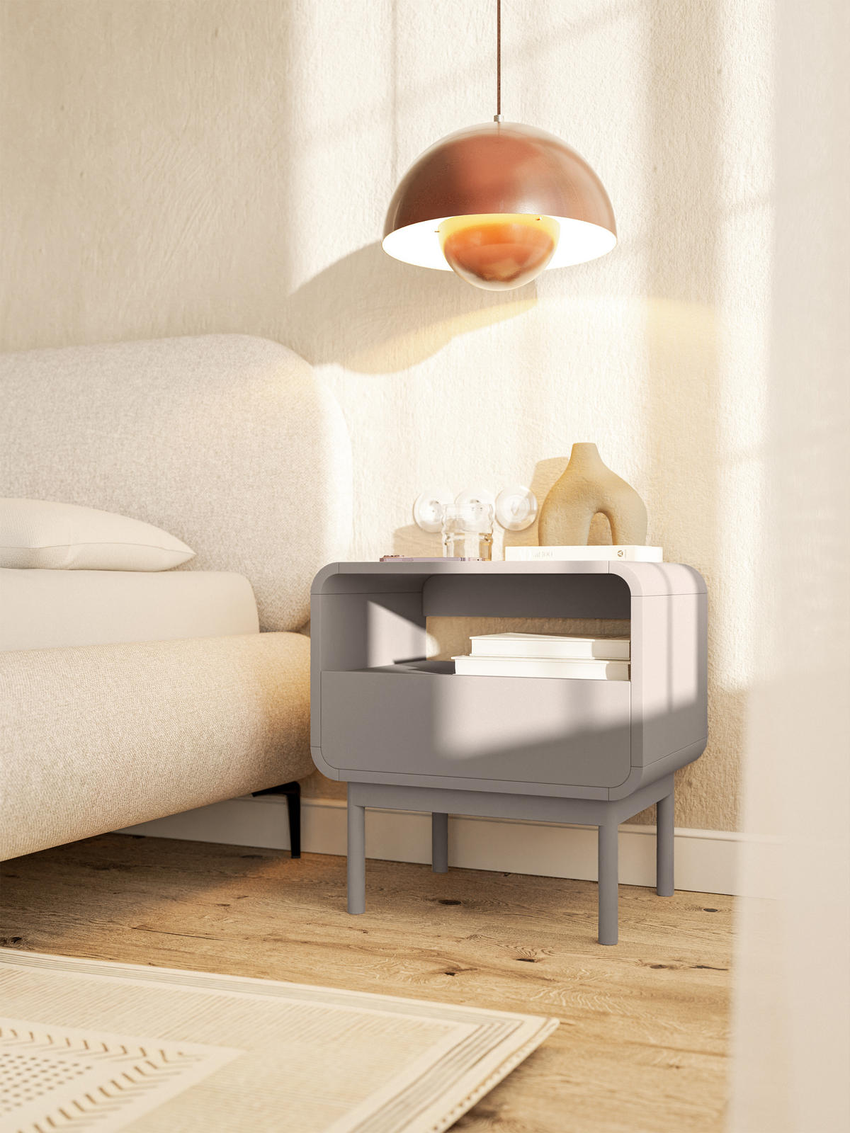 NACHTTISCH ORO Dunkelbeige mit Schublade 54 cm - Beige/Braun, Holz/Holzwerkstoff (53.8/61.1/40cm) - Selsey