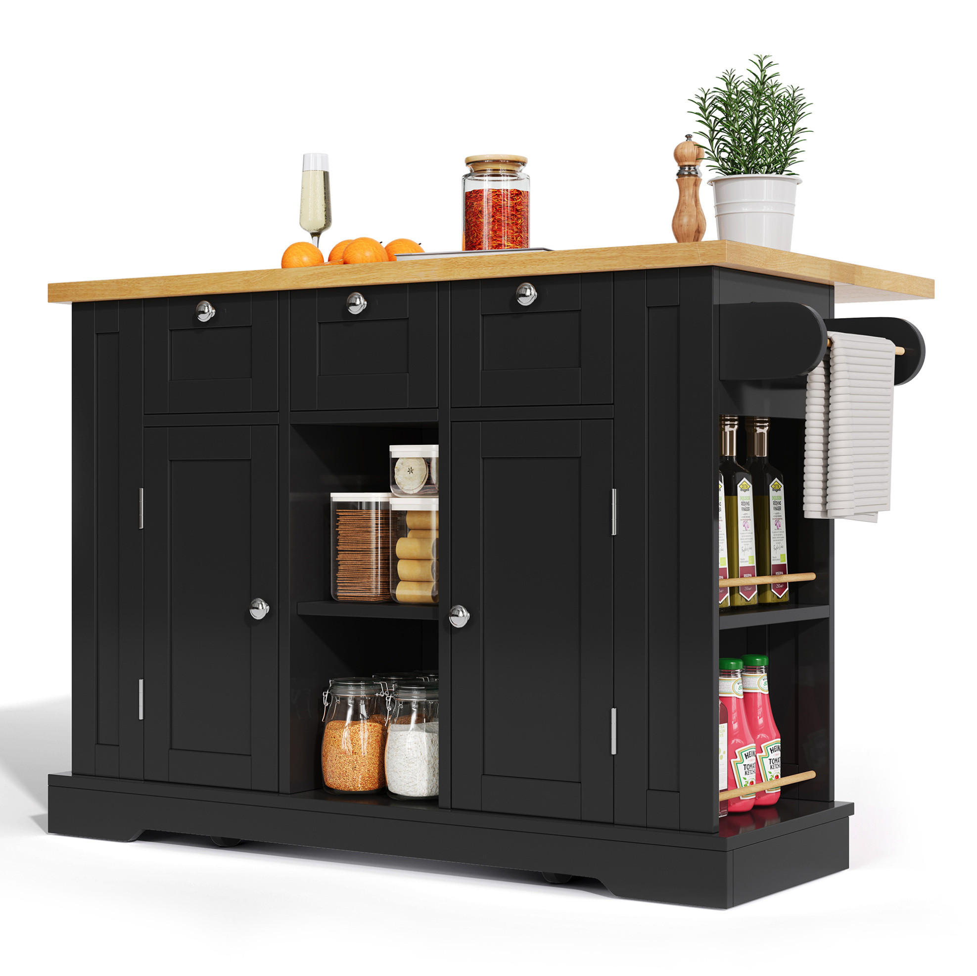 KÜCHENINSEL mit ausziehbarer Arbeitsplatte 132 cm Natur/Schwarz - Schwarz, Holz (70/87/132cm) - Beauniv