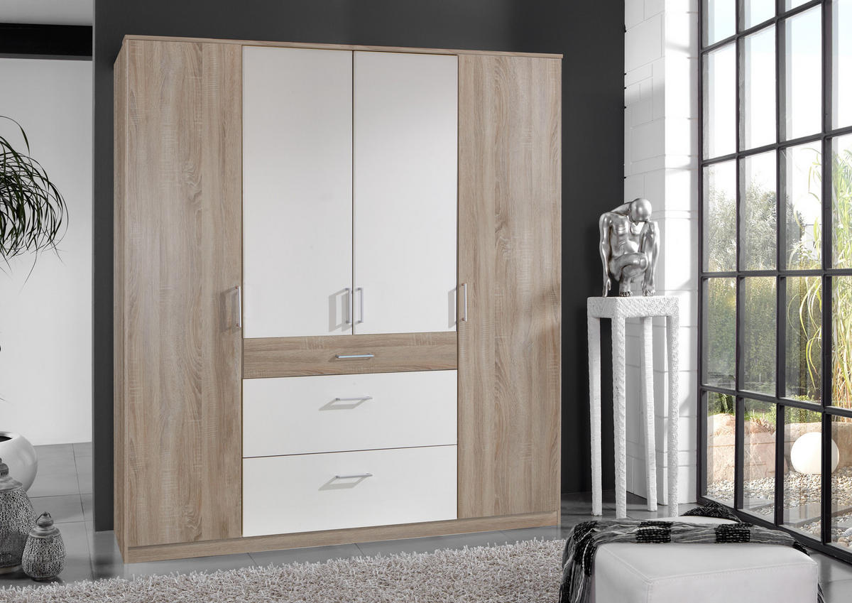 DREHTÜRENSCHRANK Click in Eiche Sägerau mit Weiß - 179 cm Breite - Braun, Holzwerkstoff (179/199/58cm)