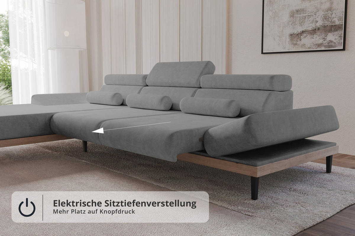 ELEKTRISCHES ECKSOFA Links MONA 316x205x85 Grau Velours - Taupe, Holzwerkstoff/Textil (316/205cm) - ALTDECOR