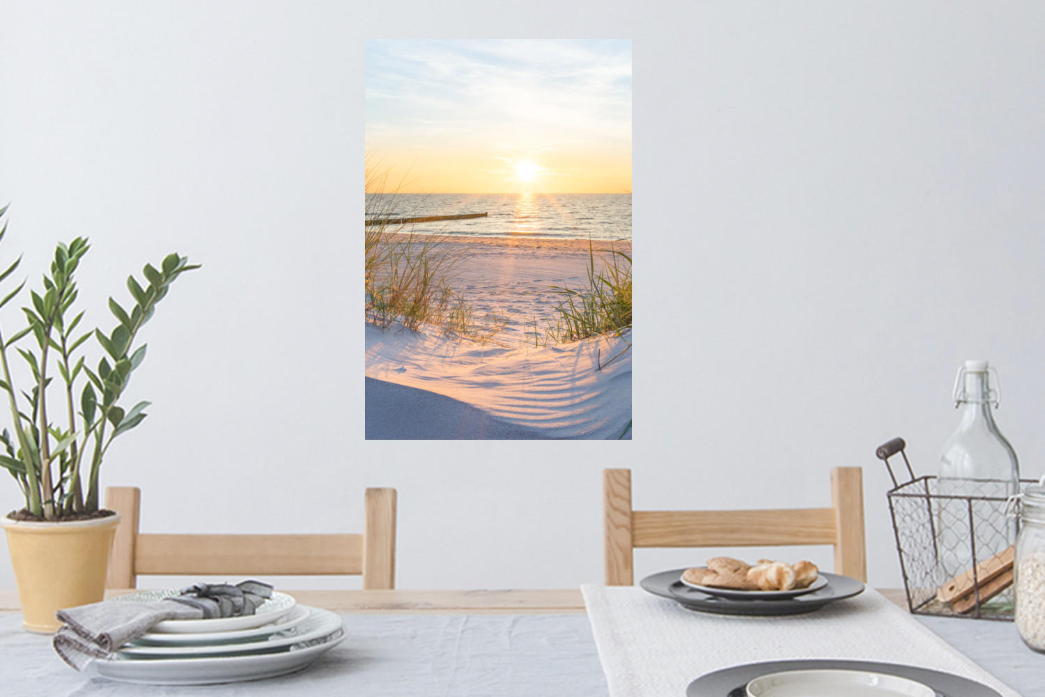 WANDTATTOO Strand - Sonne - Düne - Gras - Sand - Horizont 40x60 cm - Hellblau, Kunststoff (40/60/0.1cm) - MuchoWow
