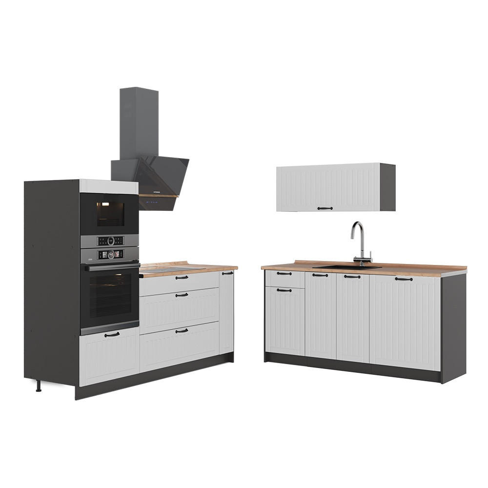 KUCHYŇA Fame-Line, Biely vidiecky dom/antracitová, 340 cm, AP Oak - biela/antracitová, kompozitné drevo (340/153.6/60cm) - Vicco