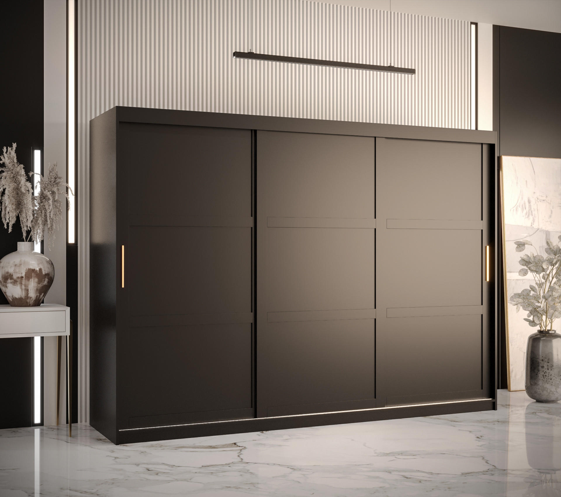 SCHWEBETÜRENSCHRANK 200/250/62 3-türig - Goldfarben/Schwarz, Holz/Kunststoff (250/200/62cm) - Abiks Möbel