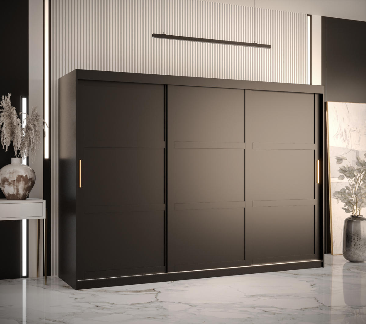 SCHWEBETÜRENSCHRANK 200/250/62 3-türig - Goldfarben/Schwarz, Holz/Kunststoff (250/200/62cm) - Abiks Möbel
