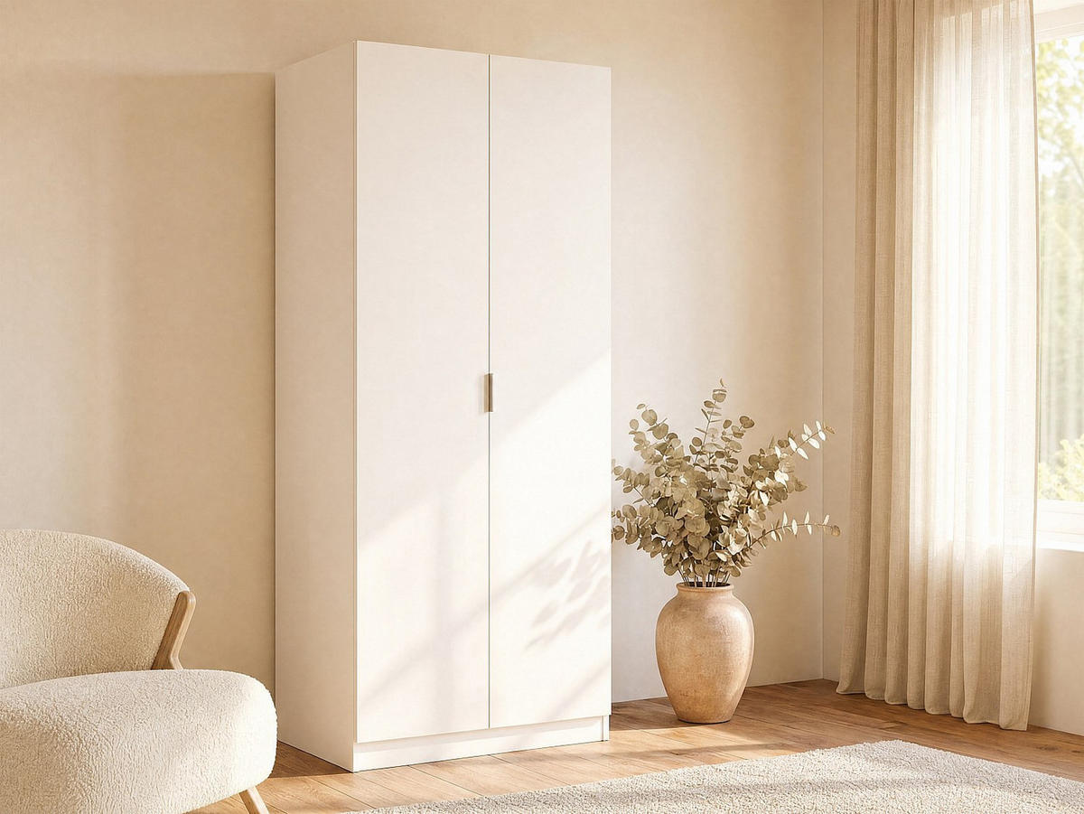 KLEIDERSCHRANK - 81 cm x 52 cm - Holz, Platte - Weiß LISTOWEL - Weiß, Holz (81/184/52cm) - Vente-Unique