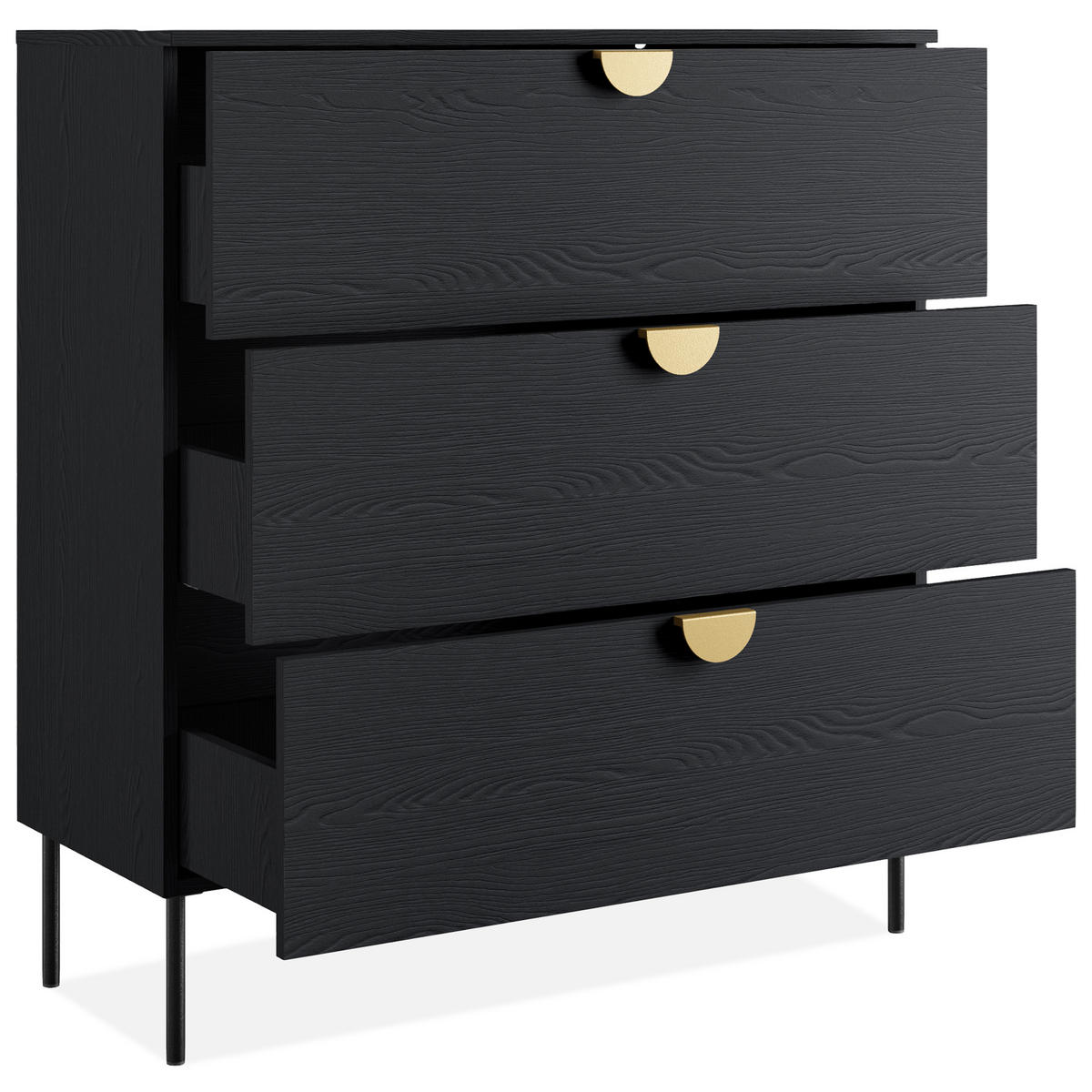 SCHUBKASTENKOMMODE VIDIS, Halbrundgriffe - Schwarz, Holzwerkstoff (100/107/40cm) - KONSIMO®