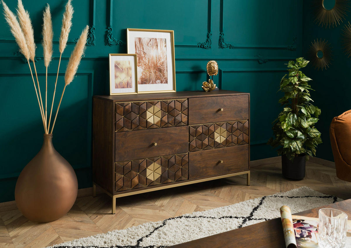 SIDEBOARD Mango 122x40x77 braun geölt DIAMOND #209 - Braun, Holz (122/77/40cm) - Massivmoebel24