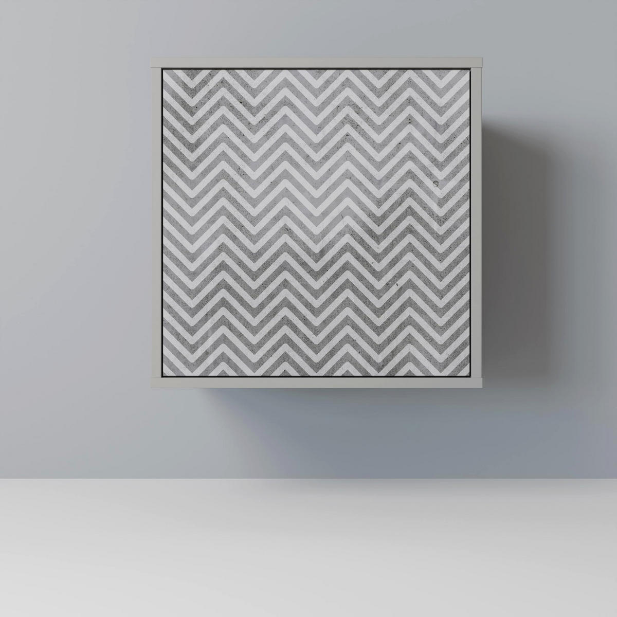 SIDEBOARD CONCRETE ZIG ZAG, Grau, 57,5x42x67,5 cm, Schwarze Metall-Rahmenfüße - Multicolor/Schwarz, Holzwerkstoff/Metall (57.5/67.5/42cm) - SpaceRebels