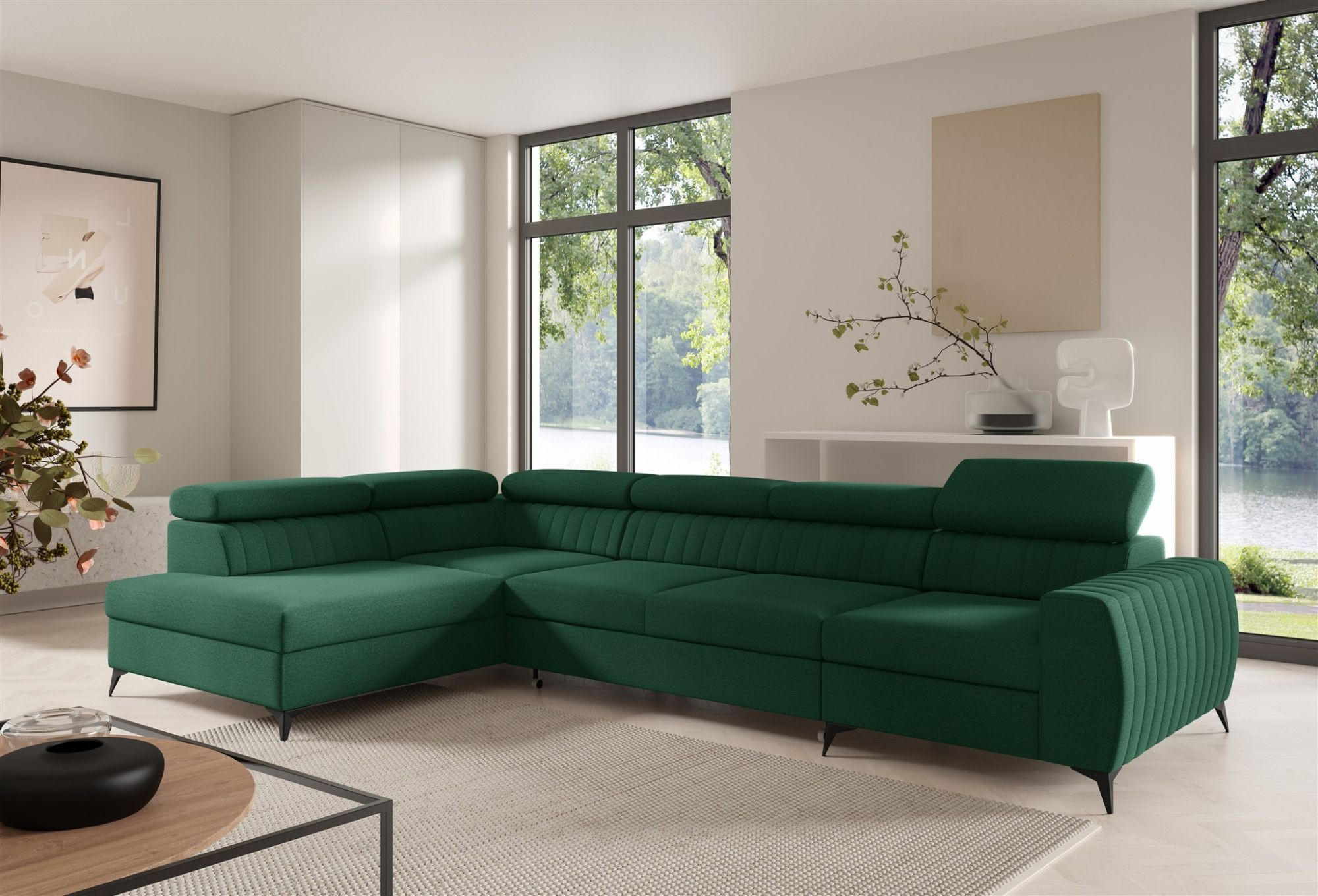 ECKSOFA Toronto Xl - Dunkelgrün, Holzwerkstoff/Textil (340/200cm) - Fun Möbel