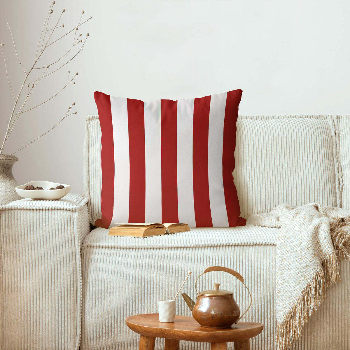 KISSENBEZUG Längsstreifen in Rot 40/40 cm - Rot, Textil (40/40cm) - Bilderwelten