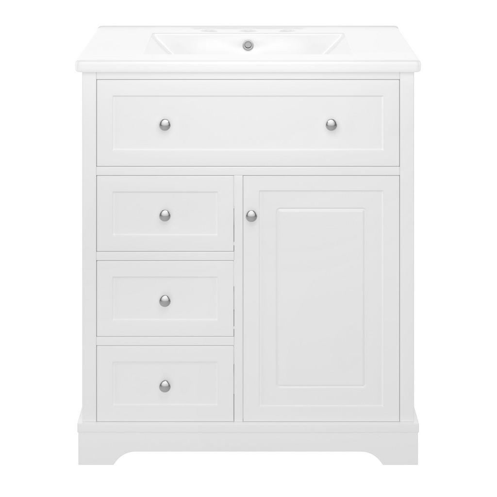 Modfu KOUPELNOVÁ skříňka s umyvadlem z MDF a keramiky 76x46x87 cm bílá se 4 zásuvkami a dvířky, odolná proti vlhkosti