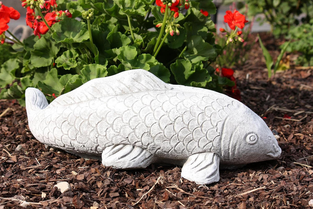 STEINFIGUR Koi gross frostfest massiver Steinguss - Grau, Stein (45/16/22cm) - stoneandstyle