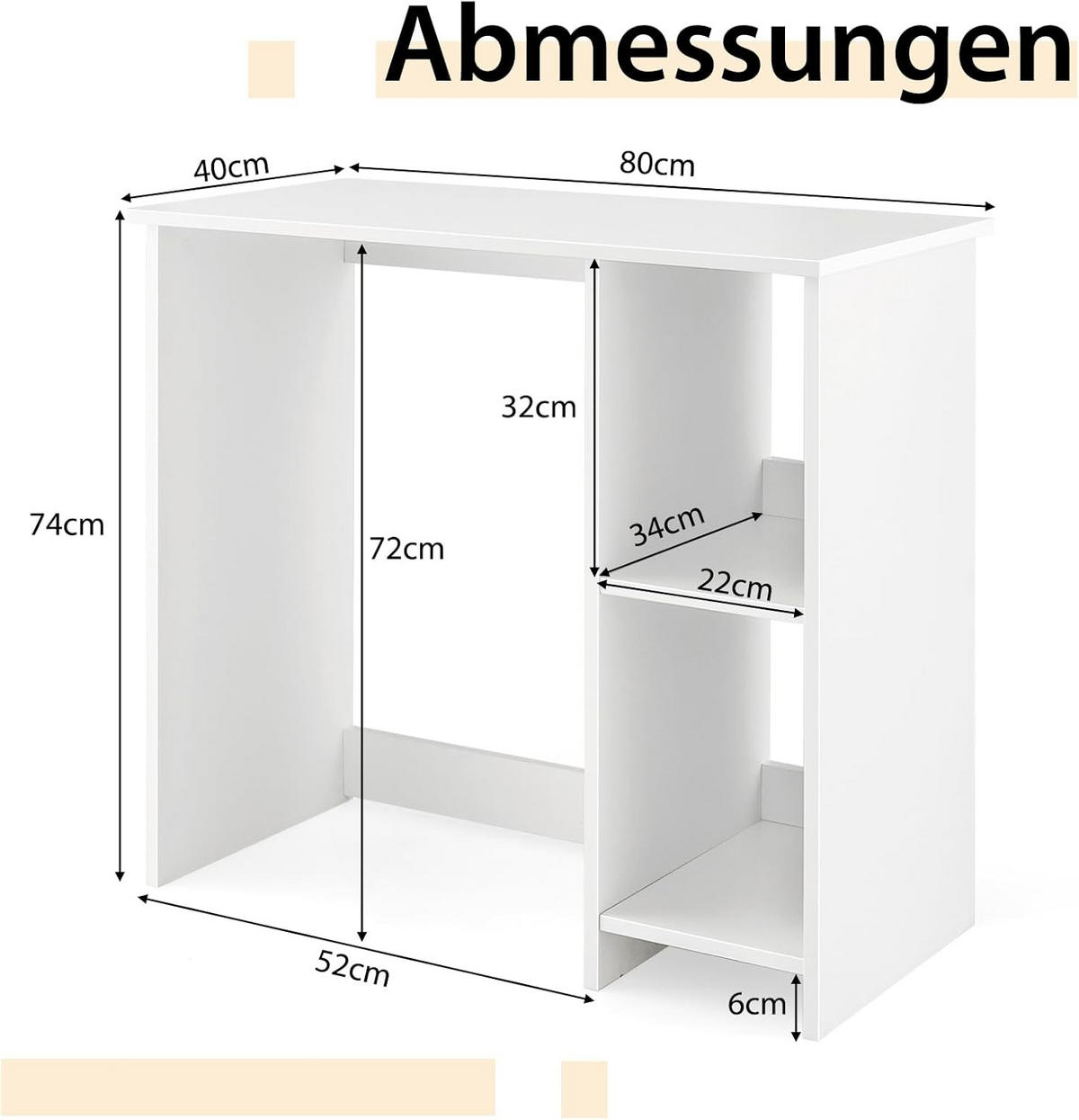 DATORBORD Vitt - Vit, Träbaserade material (40/80/74cm) - COSTWAY