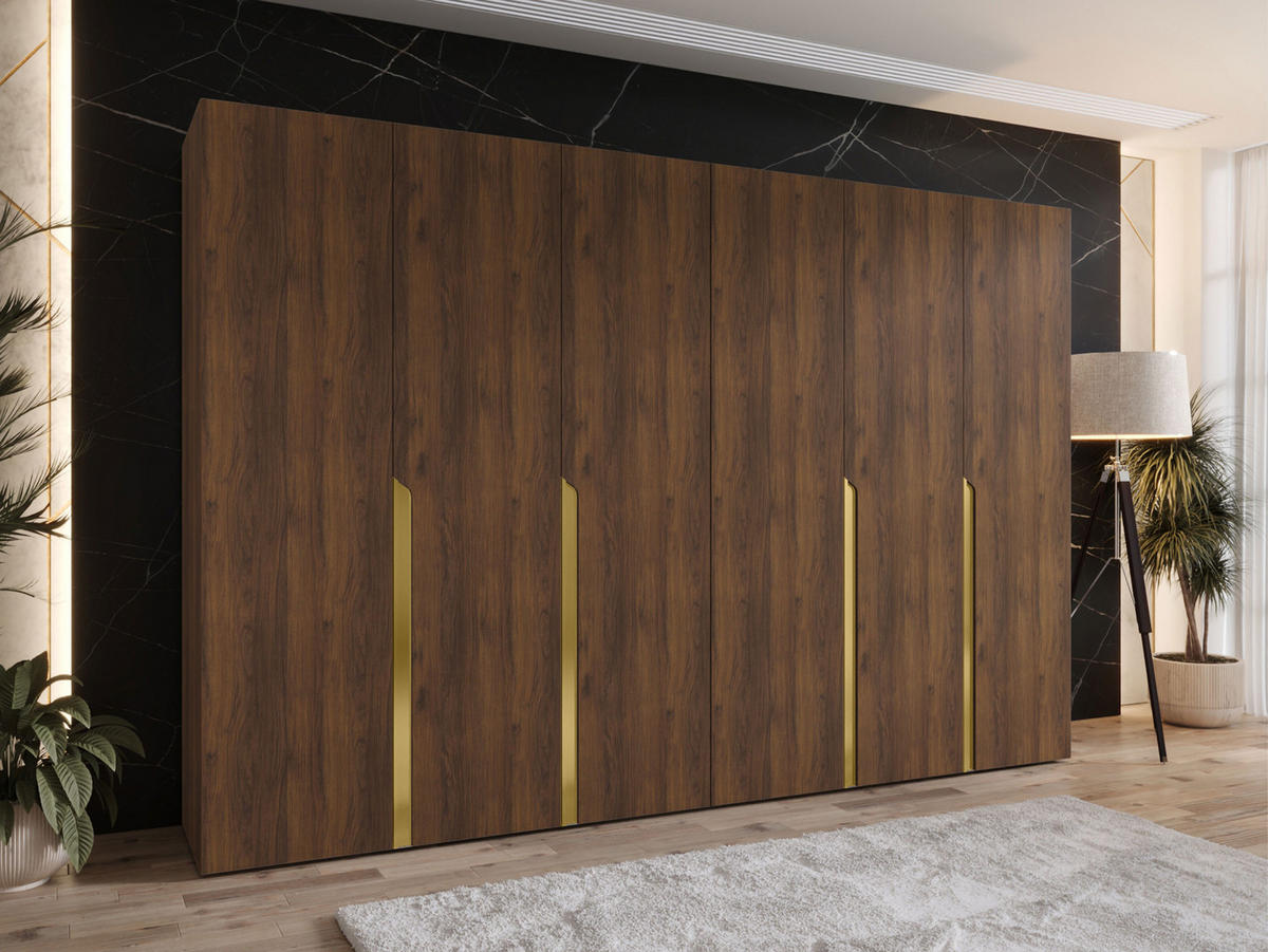DREHTÜRENSCHRANK Mila I 300 - Goldfarben/Nussbaumfarben, Holzwerkstoff/Kunststoff (300/202/52cm) - MIRJAN24
