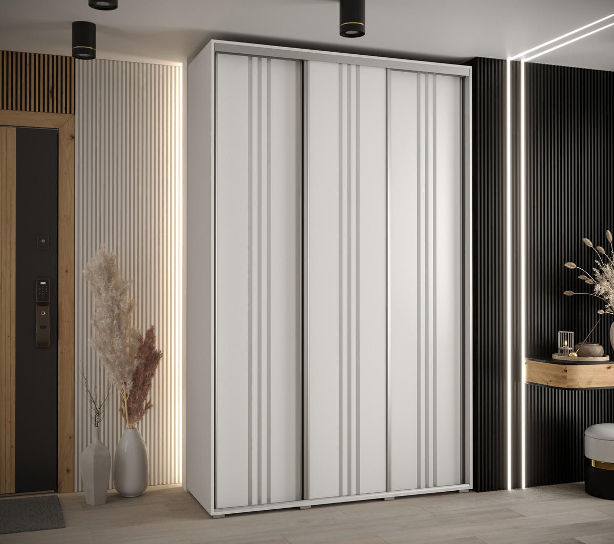 SCHWEBETÜRENSCHRANK 235,2/150/45 3-türig - Silberfarben/Weiß, Holz/Metall (150/235/45cm) - Abiks Möbel