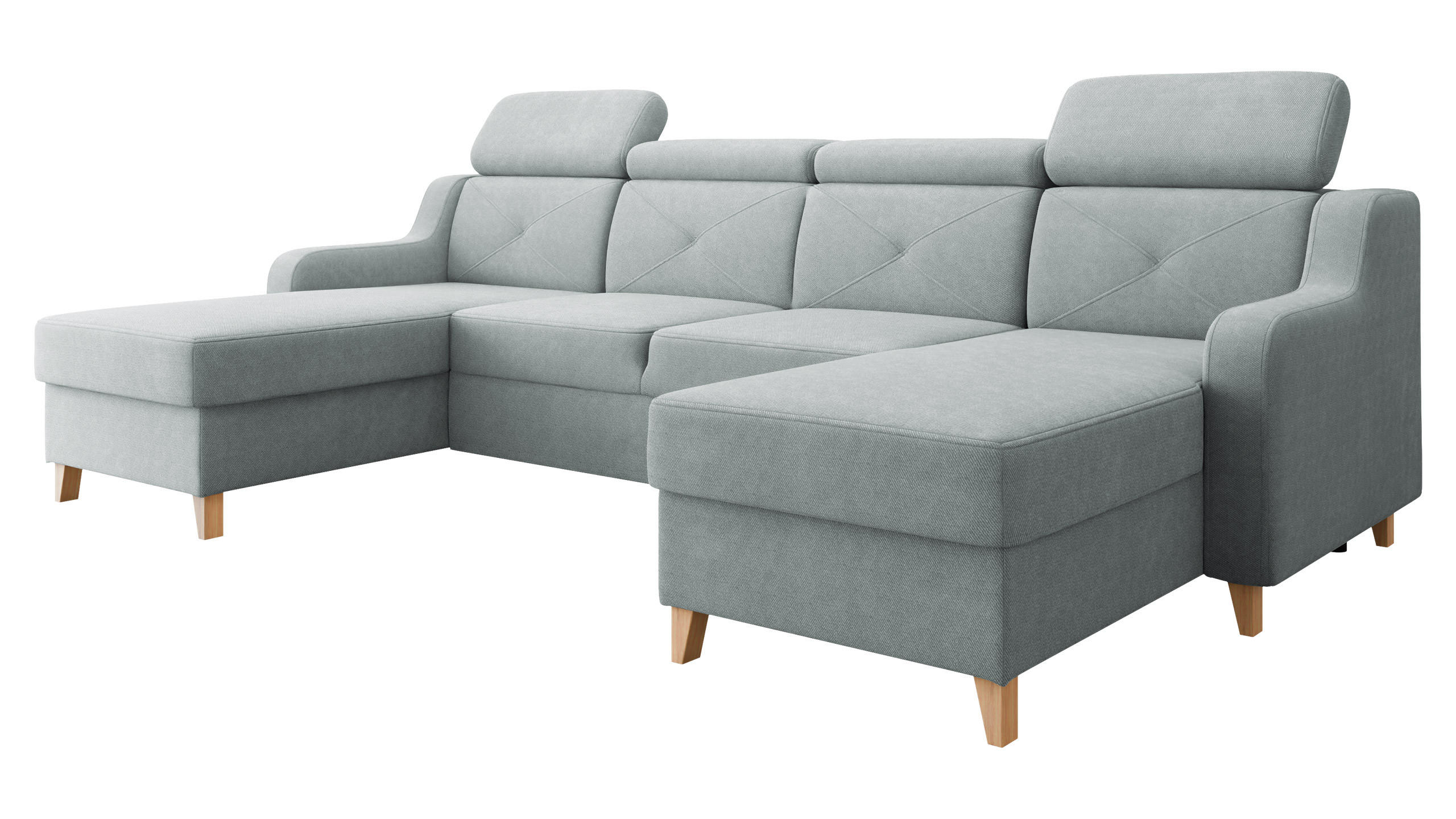 ECKSOFA Marbella U - Hellgrau/Naturfarben, Holz/Textil (286/82/165cm) - MIRJAN24