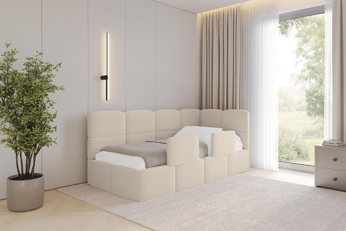 EINZELLBETT Jugendbett mit Bettkasten, Links - KIVY 90x200 Dunkelbeige - Cappuccino, Holzwerkstoff/Textil (90/200cm) - ALTDECOR