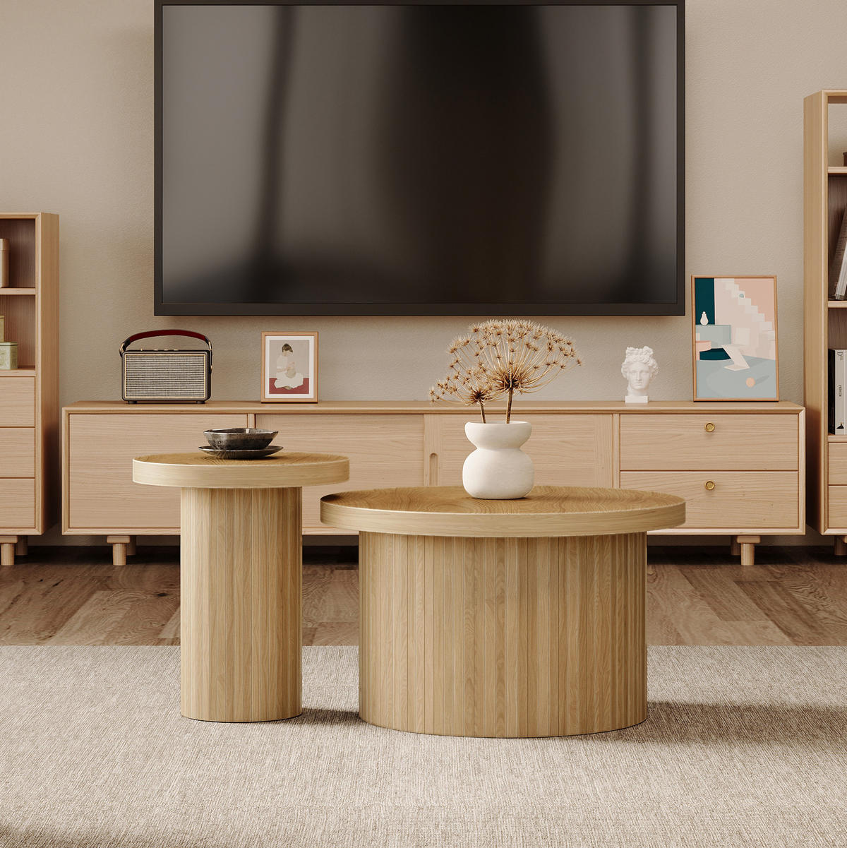 COUCHTISCH, doppelter runder Tisch, 66/66/40 cm + 40/40/46 cm modernes Design, Naturfarben - Naturfarben, Holzwerkstoff (106/106/46cm) - Redom