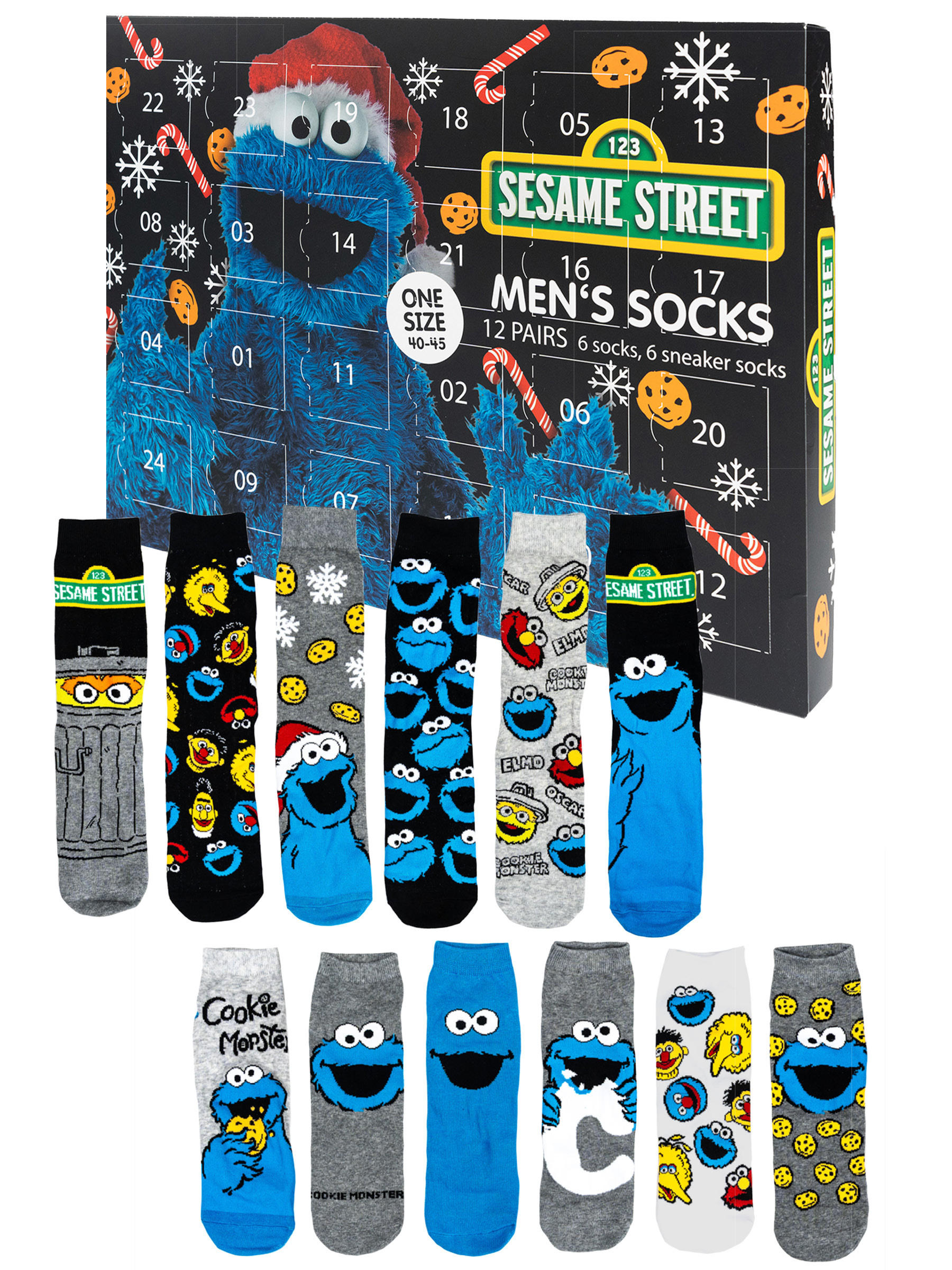 ADVENTSKALENDER Sesamstraße mit 12 Paar Socken Größe 40-45 - Multicolor, Textil (37/5/26.5cm) - United Labels