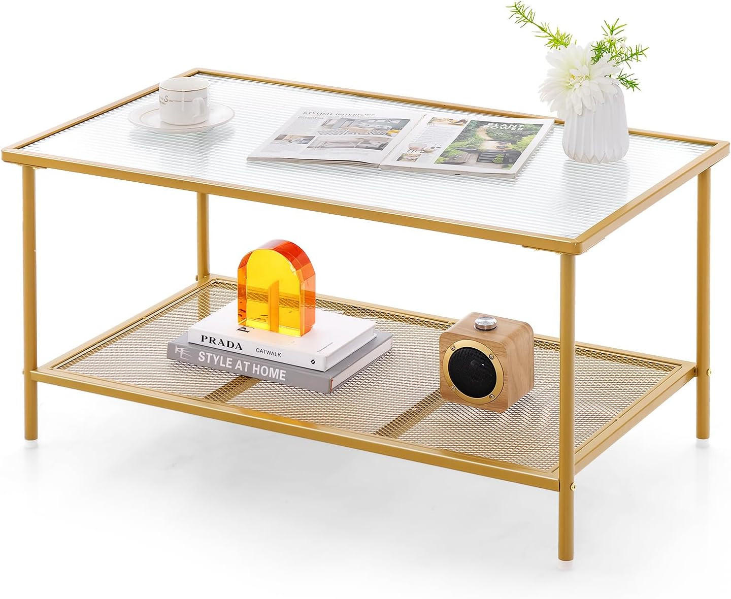 COUCHTISCH Glas Golden - Goldfarben, Glas (50/90/46cm) - COSTWAY