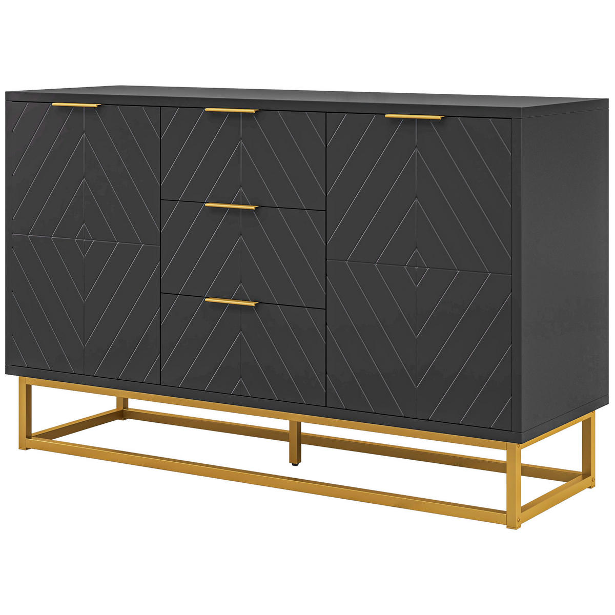 SIDEBOARD Schwarz-Gold, 2 Türen, 3 Schubladen, 120/40/76 cm - Schwarz, Holz (120/76/40cm) - PANGIVO