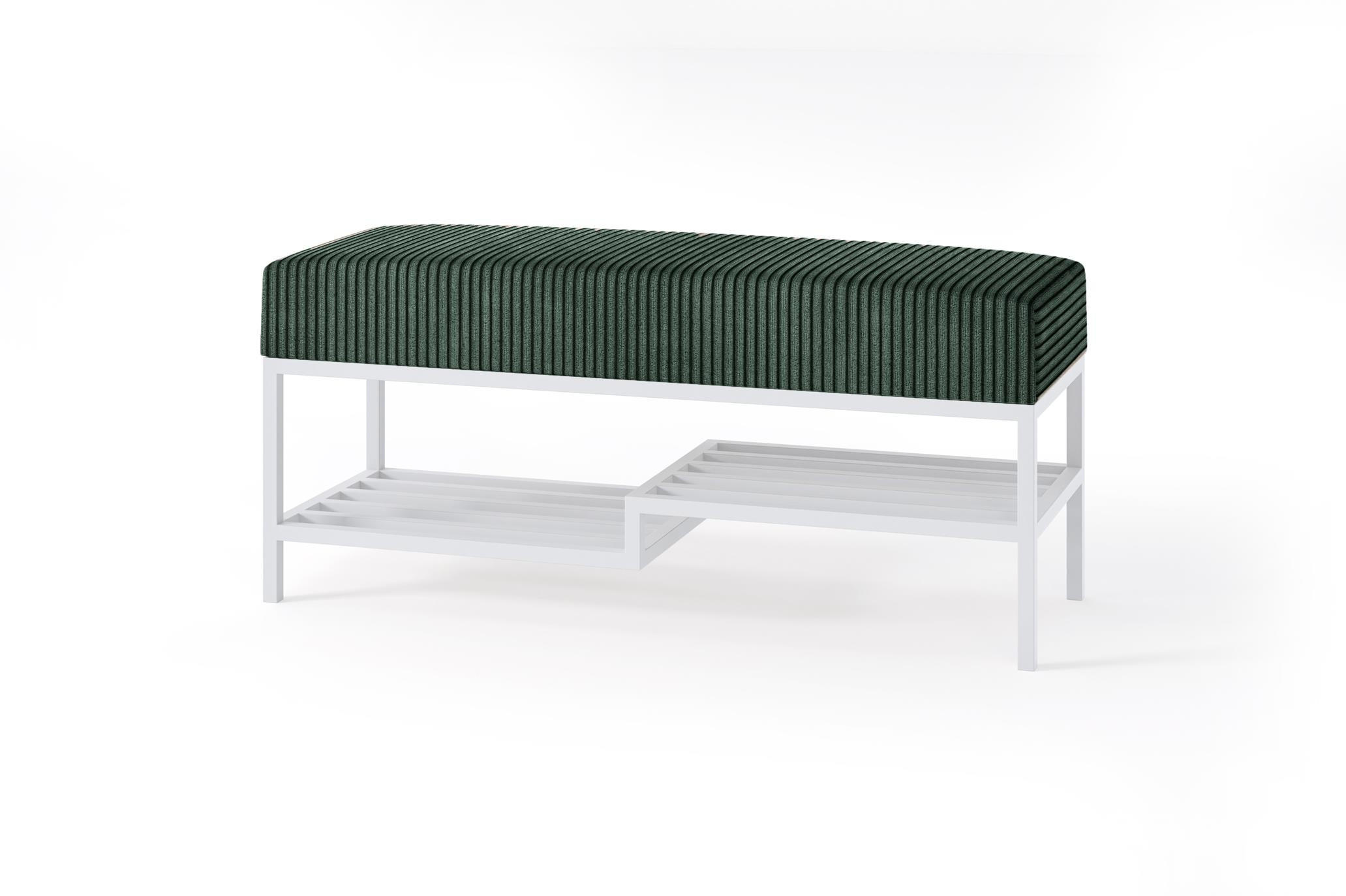 SITZBANK Mello 80 Grün, Weiße Beine, Cordstoff Bank mit Ablage - Weiß/Grün, Holzwerkstoff/Textil (80/45/35cm) - Bettso