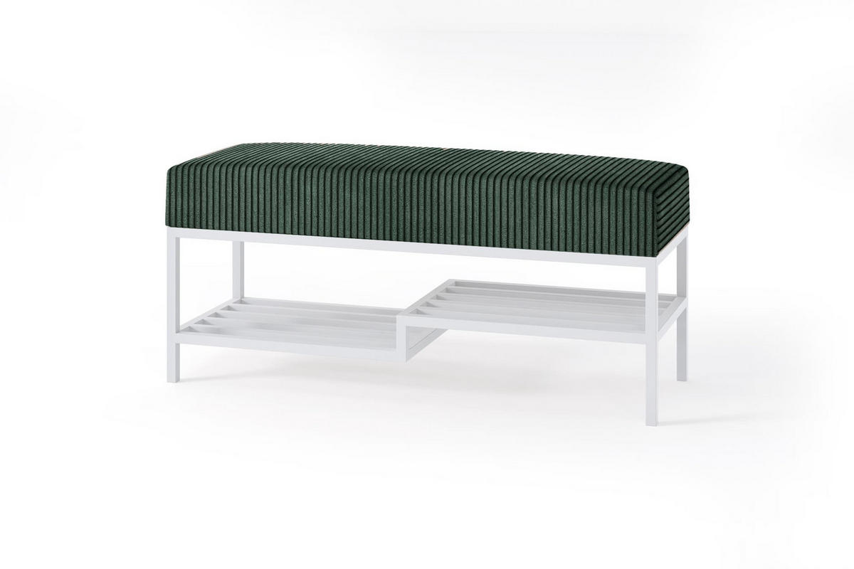 SITZBANK Mello 80 Grün, Weiße Beine, Cordstoff Bank mit Ablage - Weiß/Grün, Holzwerkstoff/Textil (80/45/35cm) - Bettso