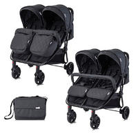 GESCHWISTERKINDERWAGEN DUO schwarz uni klappbar verstellbar Fußabdeckung Wickeltasche - Schwarz, Metall (76/88/105cm) - Lorelli
