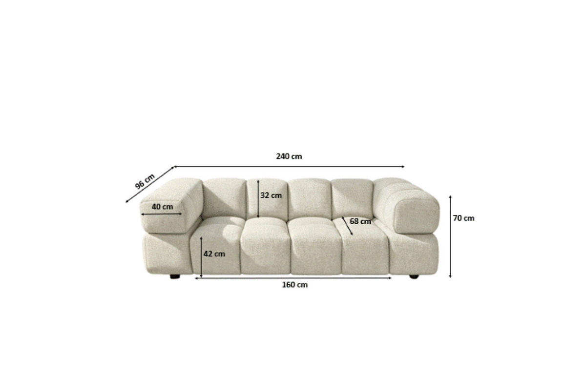 SOFA 3-Sitzer, Couch, Chenille Stoff Puente, Ecru, Averro - Ecru, Holz (240/70/96cm) - Kaiser Möbel
