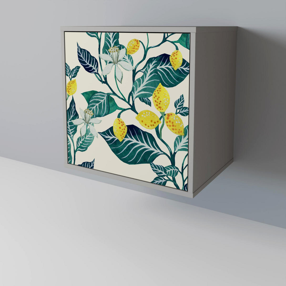 SIDEBOARD LEMON TREE, Grau, 57,5x42x75,5 cm, Goldfarbene Metallfüße - Goldfarben/Multicolor, Holzwerkstoff/Metall (57.5/75.5/42cm) - SpaceRebels