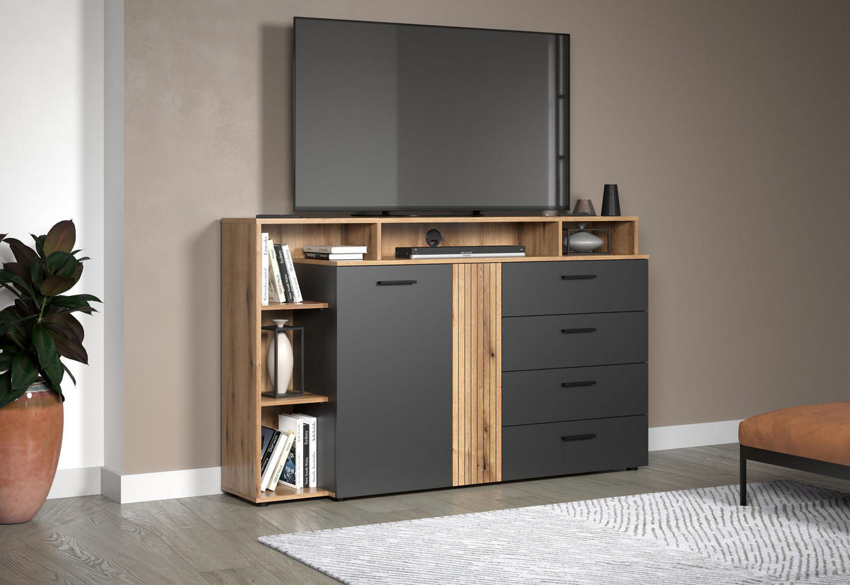 KOMMODE Esteban Anthrazit 168 / 101 / 38 cm - Anthrazit, Holzwerkstoff (168/101/38cm)