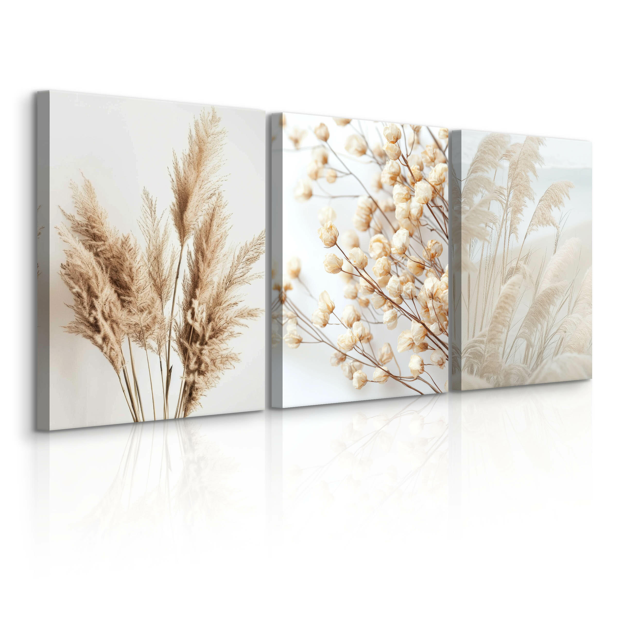 LEINWANDBILDER 3-es Set Blumen Pflanzen - Blau/Beige, Textil (90/40cm) - Muralo