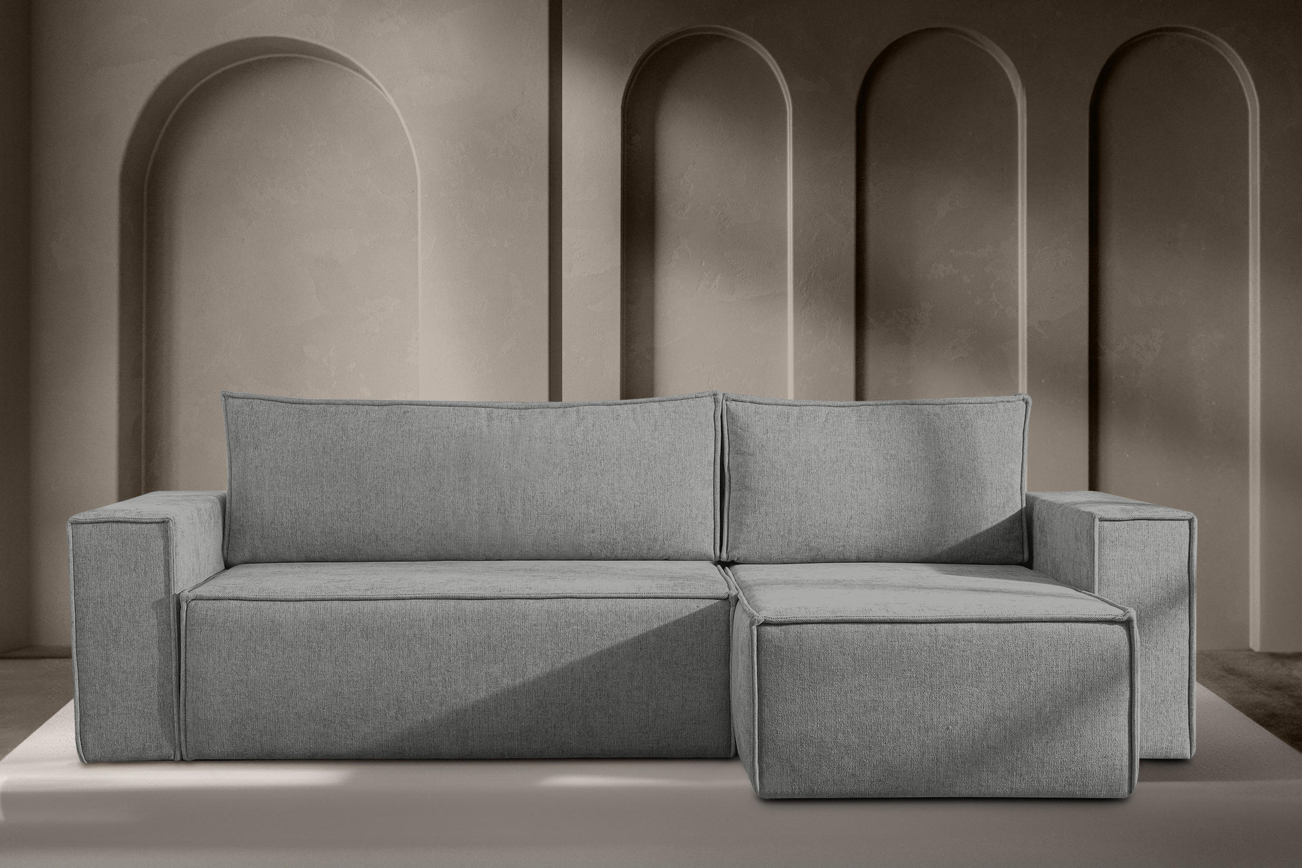 Thumbnail - Konsimo® Ecksofa-Links/Rechts, Grau, Textil, L-Form, seitenverkehrt montierbar,L-Form, 262x148 cm, FSC 100%, Hergestellt...