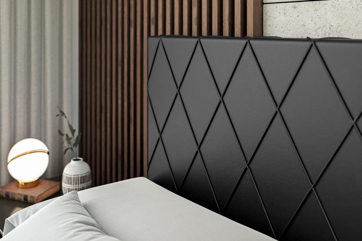 BOXBETT mit H3-Matratze und Lattenrost - LEPARO - 160x200 Schwarz Hochglanz - Schwarz Hochglanz, Holzwerkstoff (160/200cm) - ALTDECOR