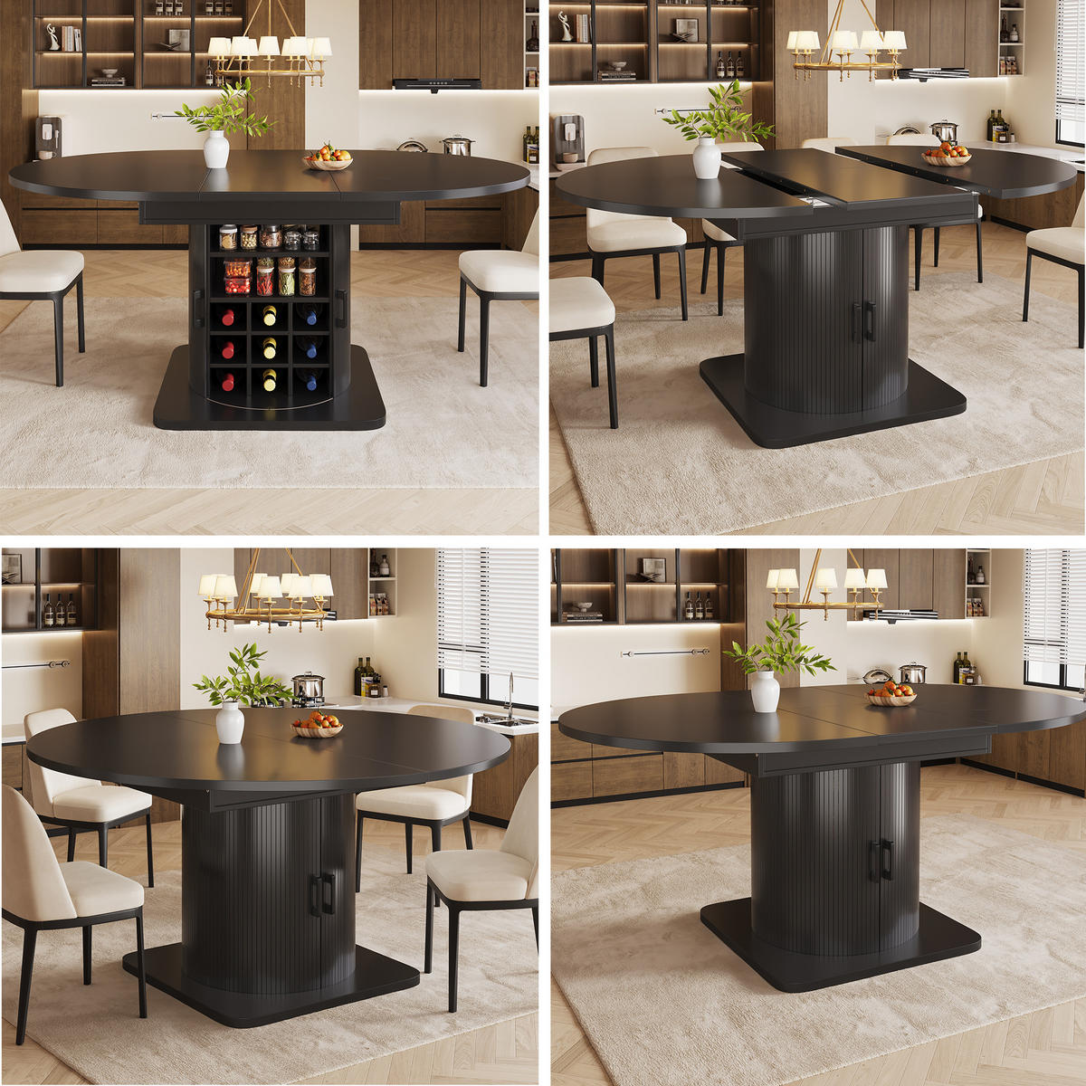 ESSTISCH in Schwarz Ausziehbarer Küchentisch mit ausnehmbaren Einlegeböden für Esszimmer - Schwarz, Holzwerkstoff/Metall (158/118/76cm) - STILVORA