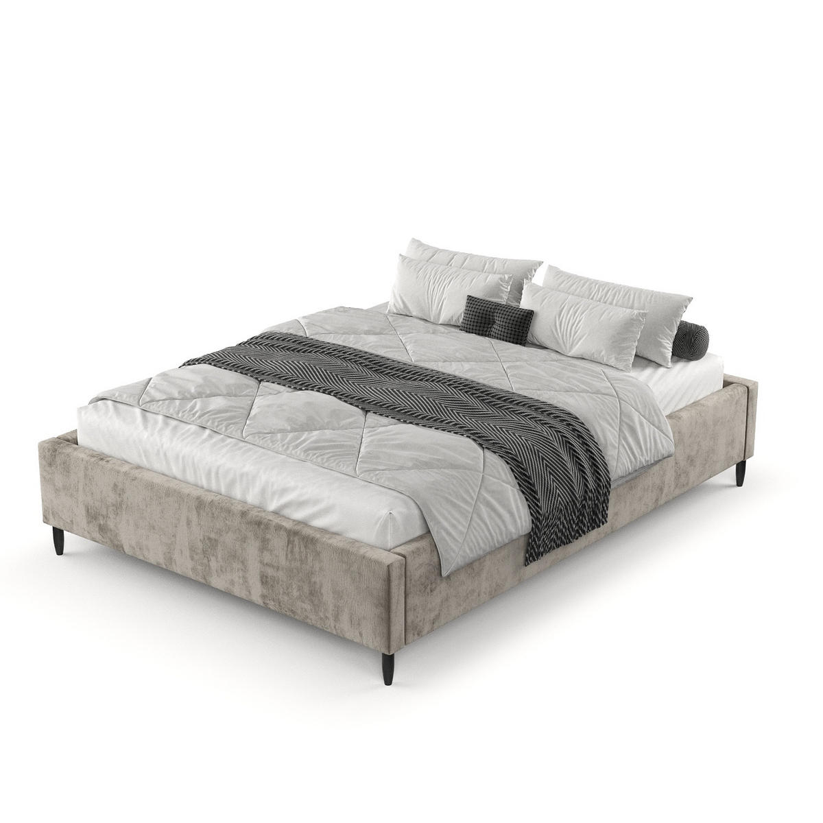 POLSTERBETT Larch Beige 160/200 cm im Chenille-Stoff - Beige/Schwarz, Holz/Holzwerkstoff (160/200cm) - Maison de Reve