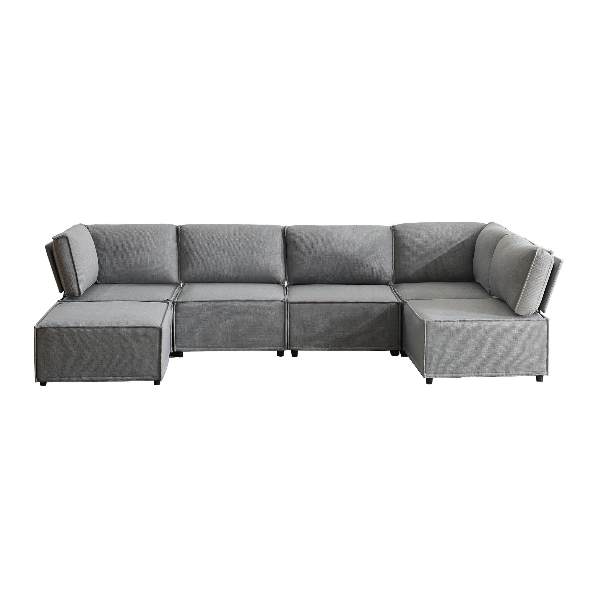 WOHNLANDSCHAFT Leinen Hellgrau mit Schlaffunktion - Hellgrau, Holzwerkstoff/Textil (308/77/152cm) - WISHDOR