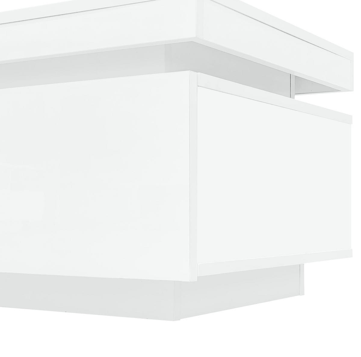 KONFERENČNÍ stolek z dřevotřísky 100x50x40,3 cm bílý s LED osvětlením, zásuvkou a vysokým leskem - bílá, kompozitní dřevo (100/50/40.3cm) - Modfu