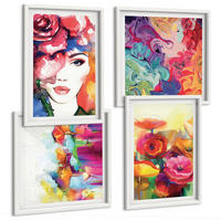 BILDER SET 4er Set - 50x50 cm & 40x60 cm Weißer Rahmen - Porträt von Blumen in intensiven Farben - Weiß, Kunststoff (50/50cm) - TULUP