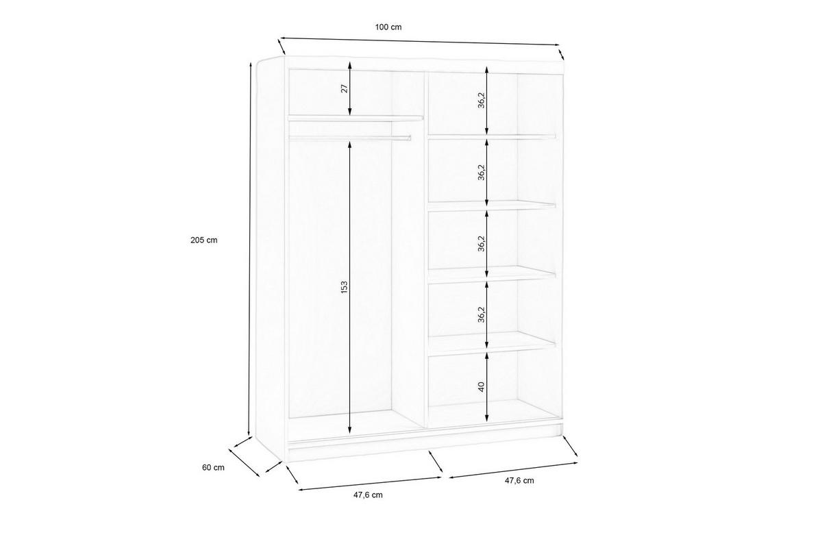 SCHWEBETÜRENSCHRANK Dora 100 cm mit Lamellen und Spiegel 2-türig, artisan, schwarz, Lamelle artisan - Schwarz/Eiche Artisan, Kunststoff (100/205/60cm) - Margaret Hadas24