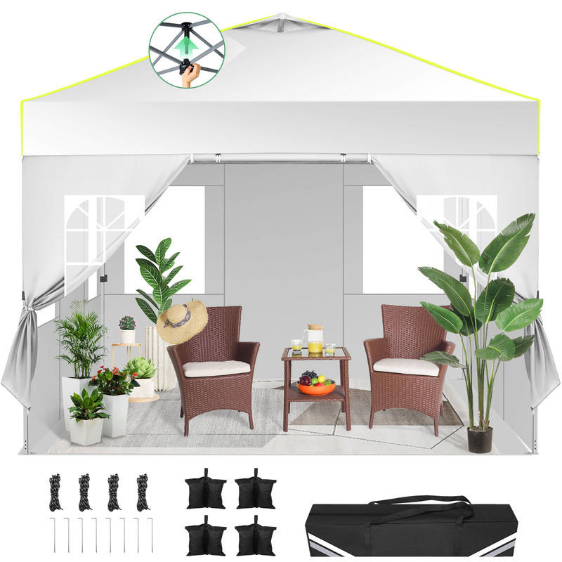 POP-UP-GARTENPAVILLON – 3×3 m, wasserdicht, UV-beständig, mit 4 Seitenwänden und Belüftungsöffnung - Weiß, Metall (300/298/300cm) - Kaket