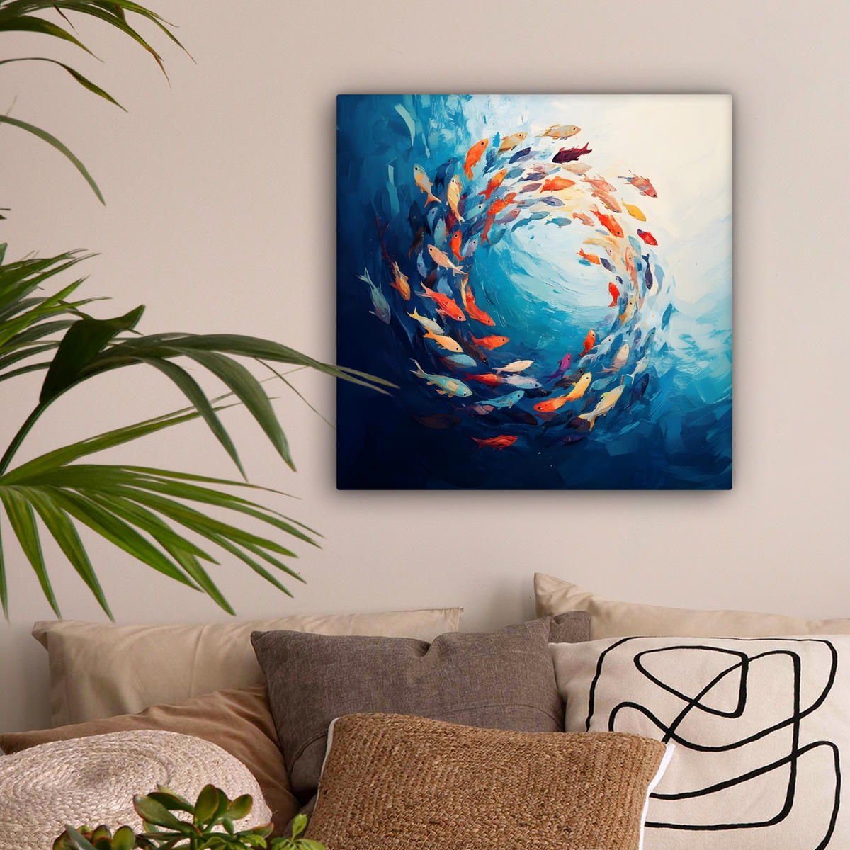 LEINWANDBILD Meer - Fische - Bunt - Dynamisch 50x50 cm - Hellblau, Textil (50/50cm) - MuchoWow