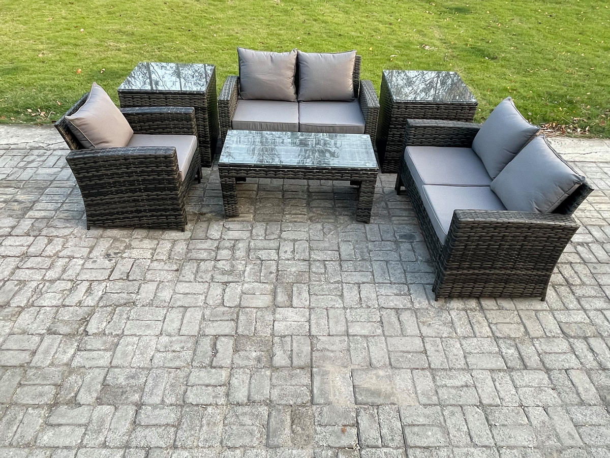 GARTENSOFA Hohe Rückenlehne Polyrattan Dunkelgrau 8-Sitzer - Dunkelgrau, Metall - Fimous