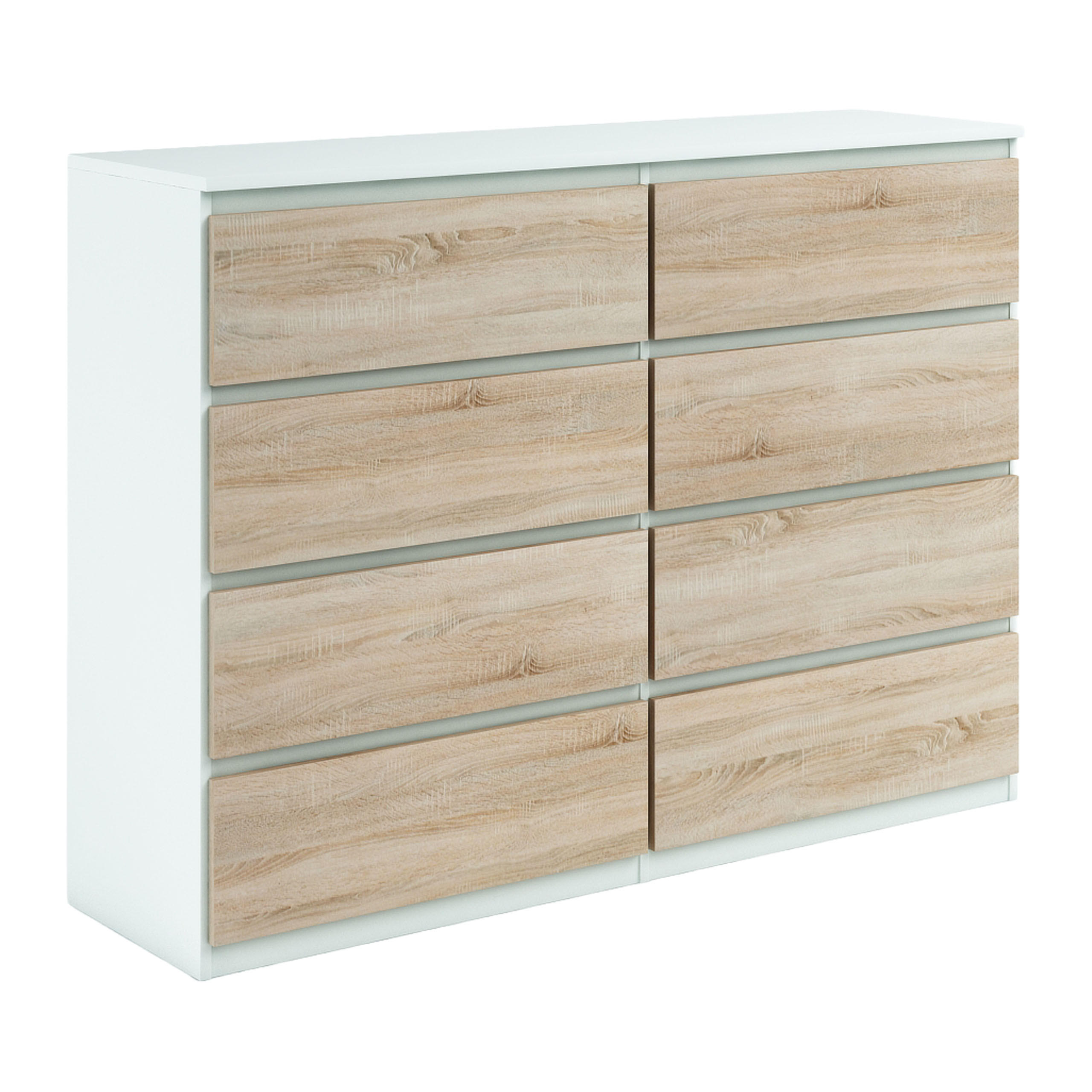 KOMMODE NUDO 138,5/101,5/39cm mit 8 Schubladen Türen Weiß - Weiß/Sonoma Eiche, Holzwerkstoff (138.5/101.5/39cm) - MASSENO